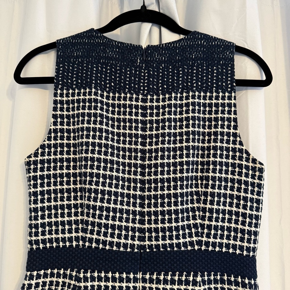 J.Crew Tweed Sheath Dress Womens 4 Navy White Cotton Sleeveless Work Career - Picture 8 of 12